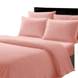 Plazatex - Dobby Stripe Luxurious Ultra Soft Moisture Wicking Solid Color 6 Pieces Sheet Set King - Blush