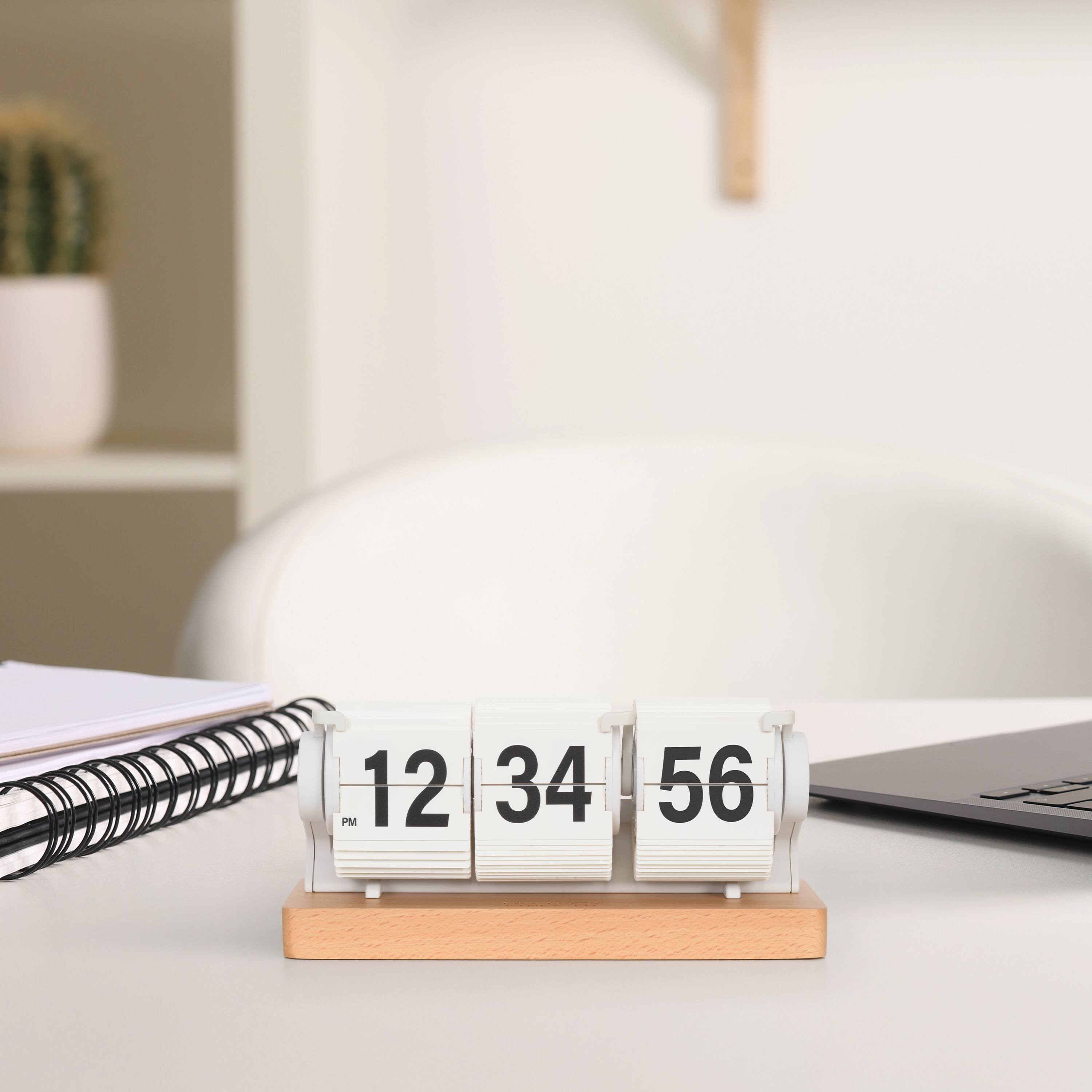 Alt View 4. La Crosse Clock Co. - Rollins Mechanical White Flip Analog Quartz Tabletop Clock - White.