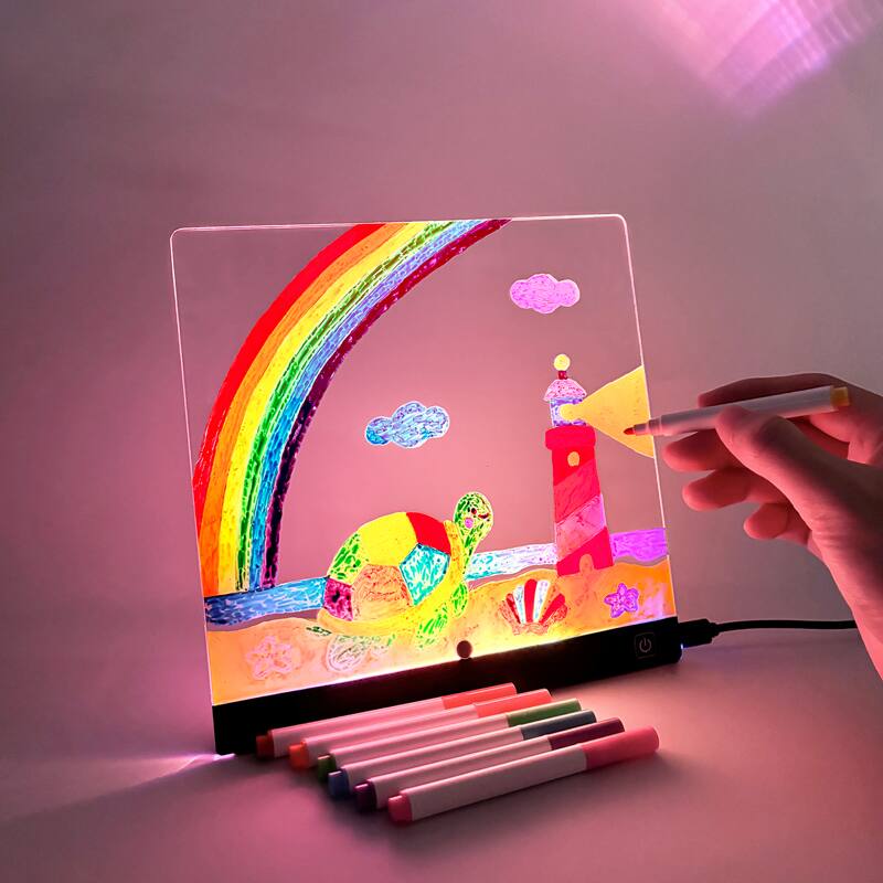 Angle. Aukfa - Rechargeable LED Drawing Board Type-C Fast Charging, 4 Dynamic Light Effects,On-the-Go, Includes 7 Pens & 5 Templates..