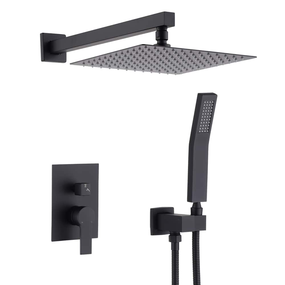JUJABU - 12" Ceiling Mount Matte Black Luxury Rainfall Mixer Shower System Combo Set - Mattle Black