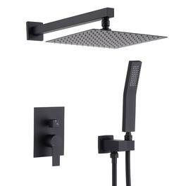 JUJABU - 12" Ceiling Mount Matte Black Luxury Rainfall Mixer Shower System Combo Set - Mattle Black