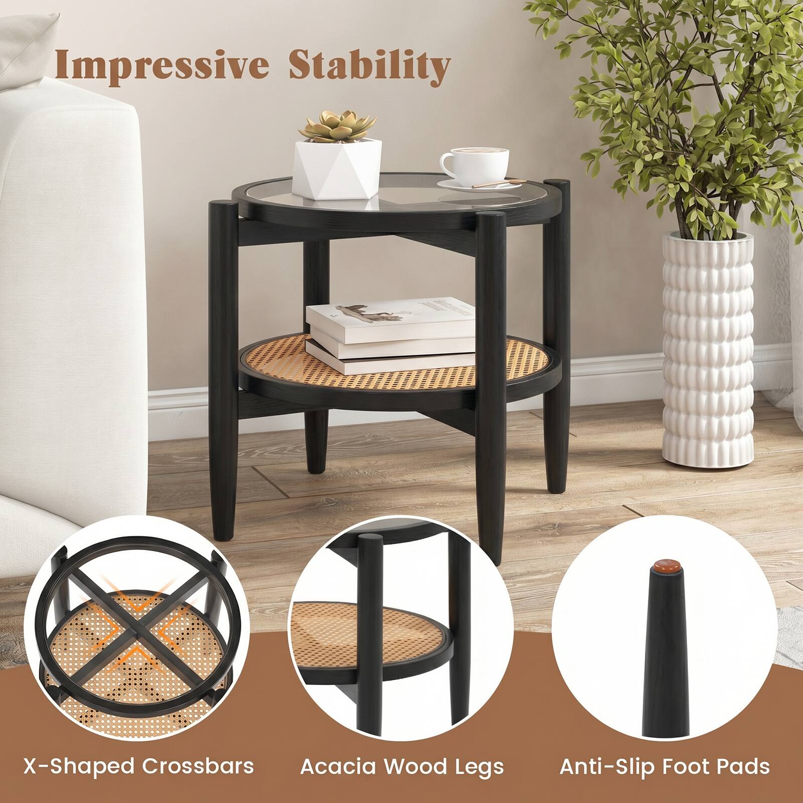 Impressive Stability

X-Shaped Crossbars
Acacia Wood Legs
Anti-Slip Foot Pads