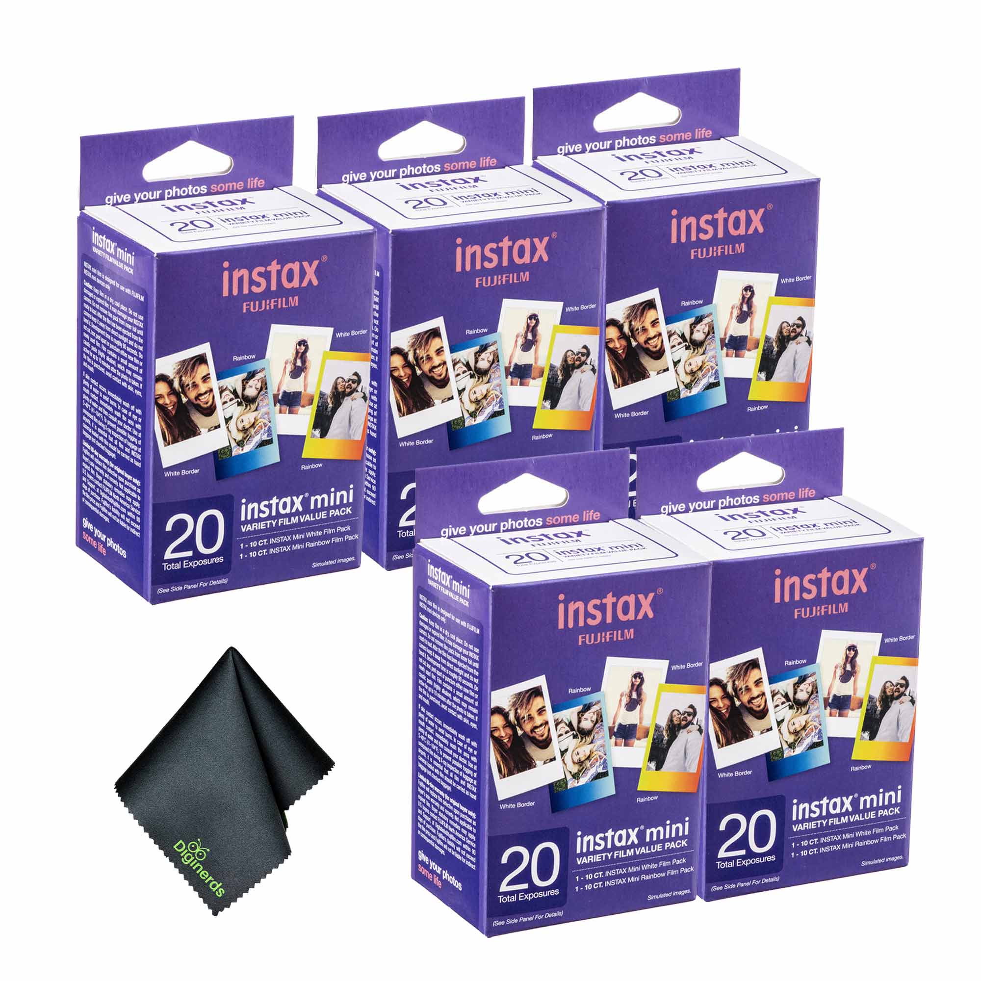 Fujifilm - 5xFUJIFILM INSTAX MINI Instant Film Variety Value Pack (20 Exposures), Microfiber Cleaning Cloth, Bundle price history on PriceWatchPro