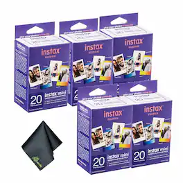 Fujifilm - 5xFUJIFILM INSTAX MINI Instant Film Variety Value Pack (20 Exposures), Microfiber Cleaning Cloth, Bundle