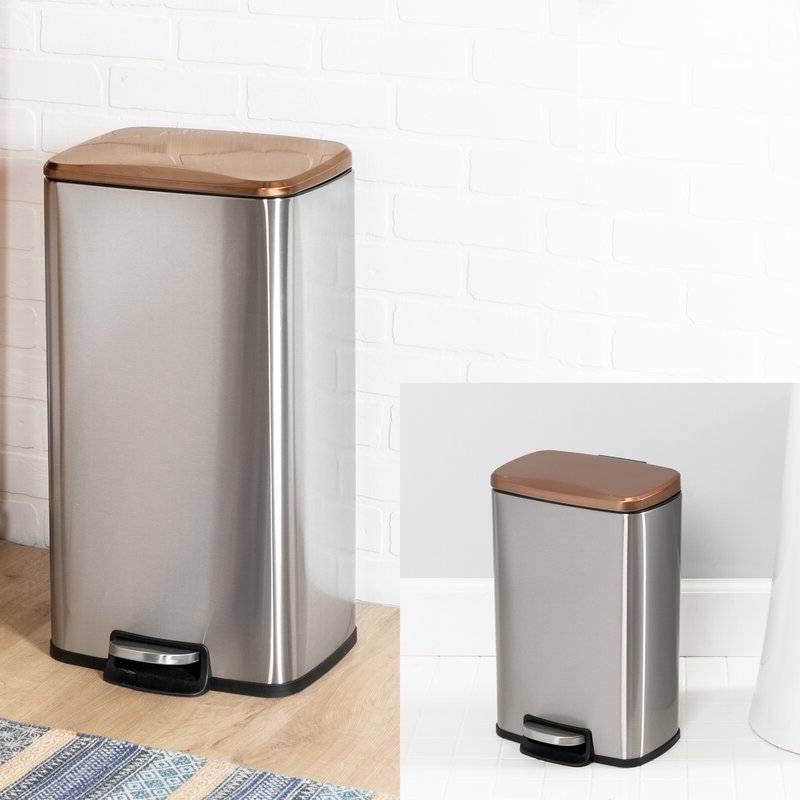 Angle. Hivvago - Set of 2 Stainless Steel Gold Bronze Copper Top Step On Trash Can - Gold Bronze Copper.