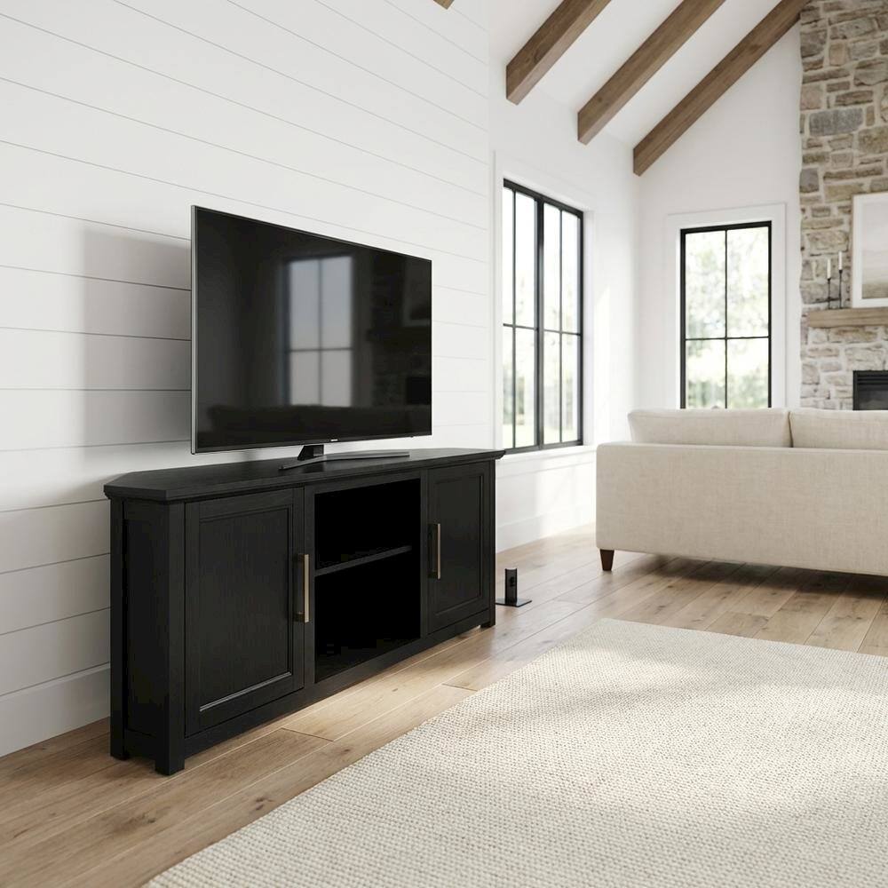 Alt View 1. FurniFact - Black Corner TV Stand for 65+ Inch TVs with Storage Shelves - Black.