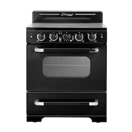 Unique Appliances - 30 in. Wide 5 Elements Classic Retro 3.9 Cu. Ft. Freestanding Electic Convection Range with Glass Top and Storage Drawer - Midnight Black