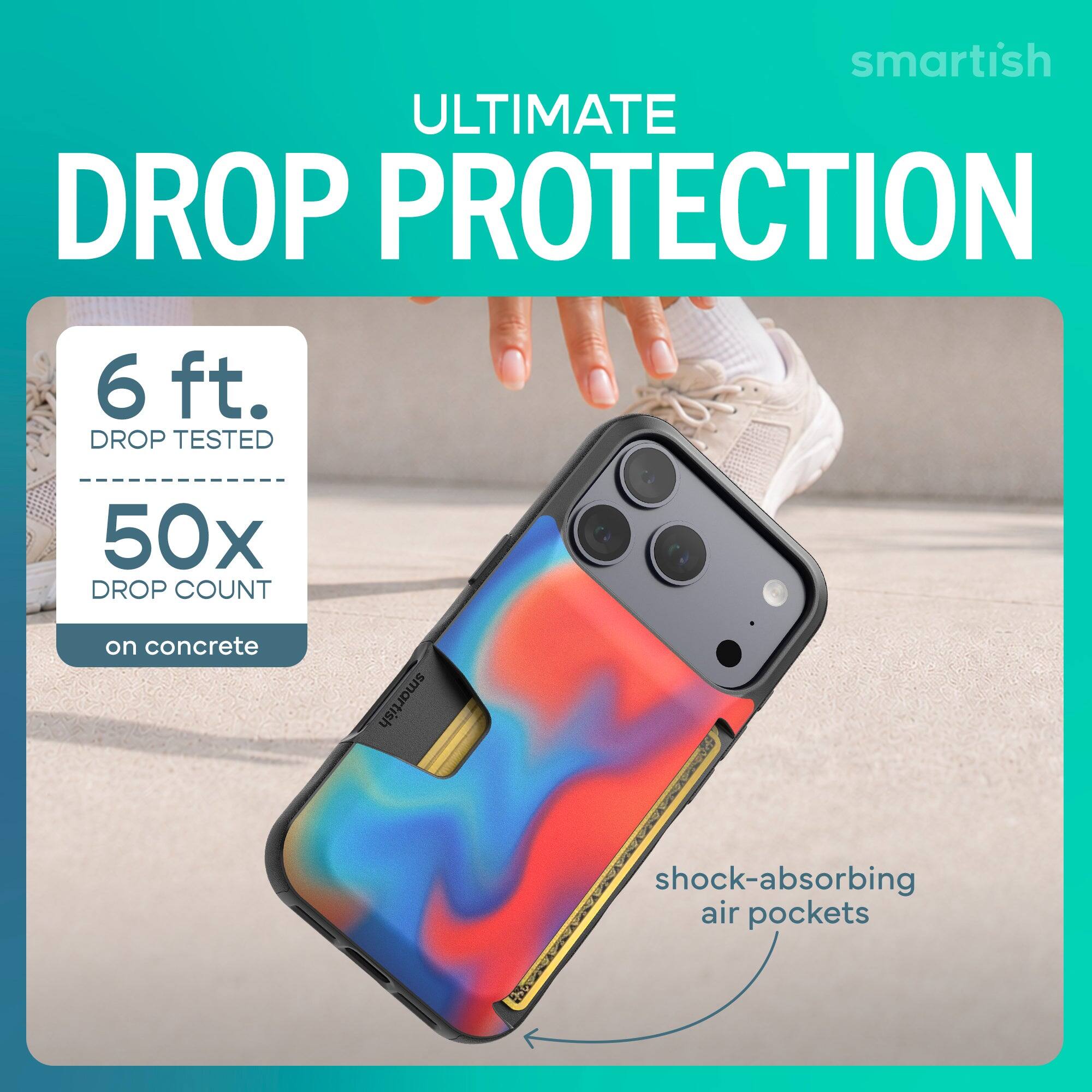 smartish ULTIMATE DROP PROTECTION  
6 ft. DROP TESTED  
50x DROP COUNT on concrete  
smartish  
shock-absorbing air pockets