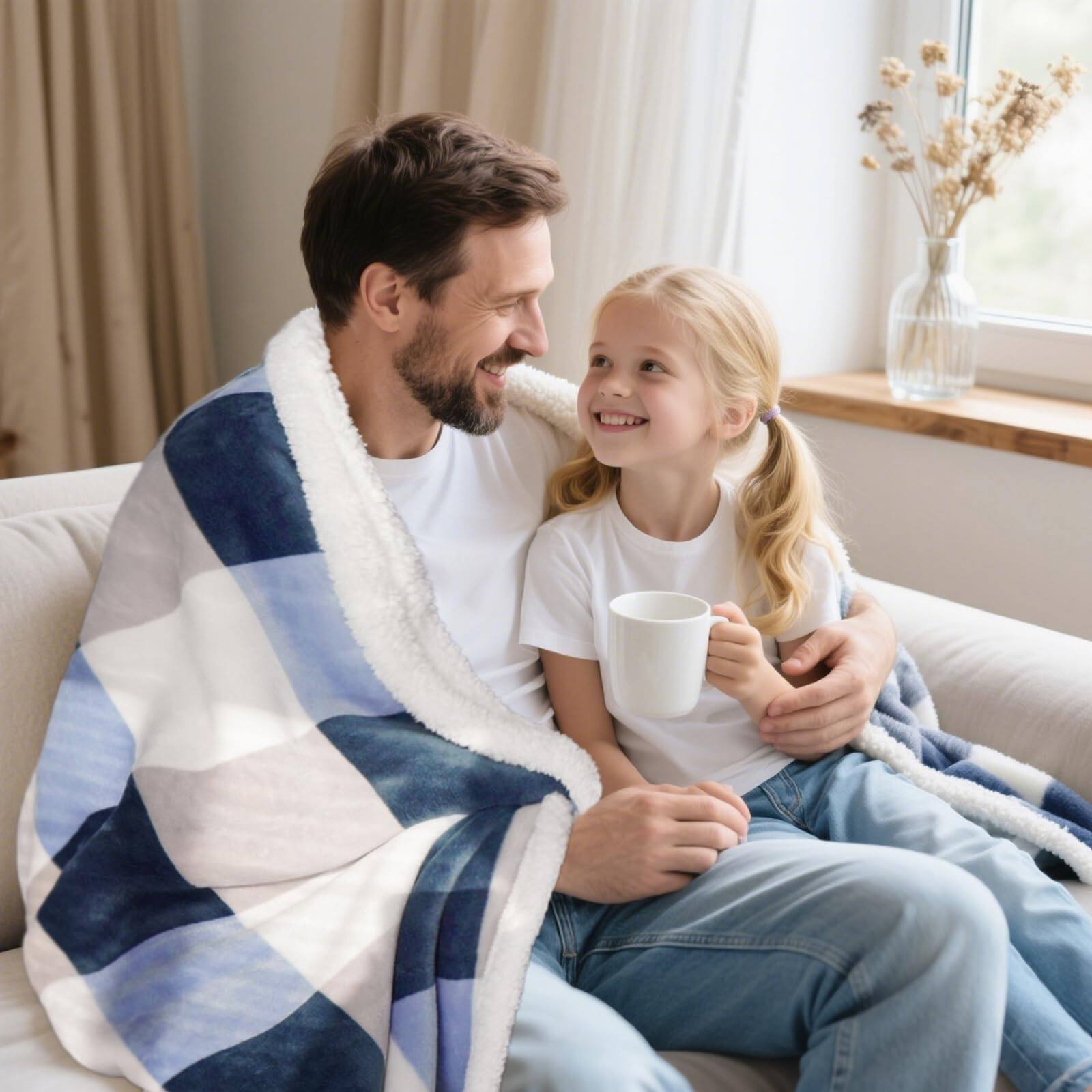 Alt View 2. ThinkLink Electronic - Sherpa Blanket Fleece Throw For Couch  Flannel Cozy Thick Warm Soft Bed Gray-soft Blue 60x80 Inches - Beige-1 60"*80" Checkered.