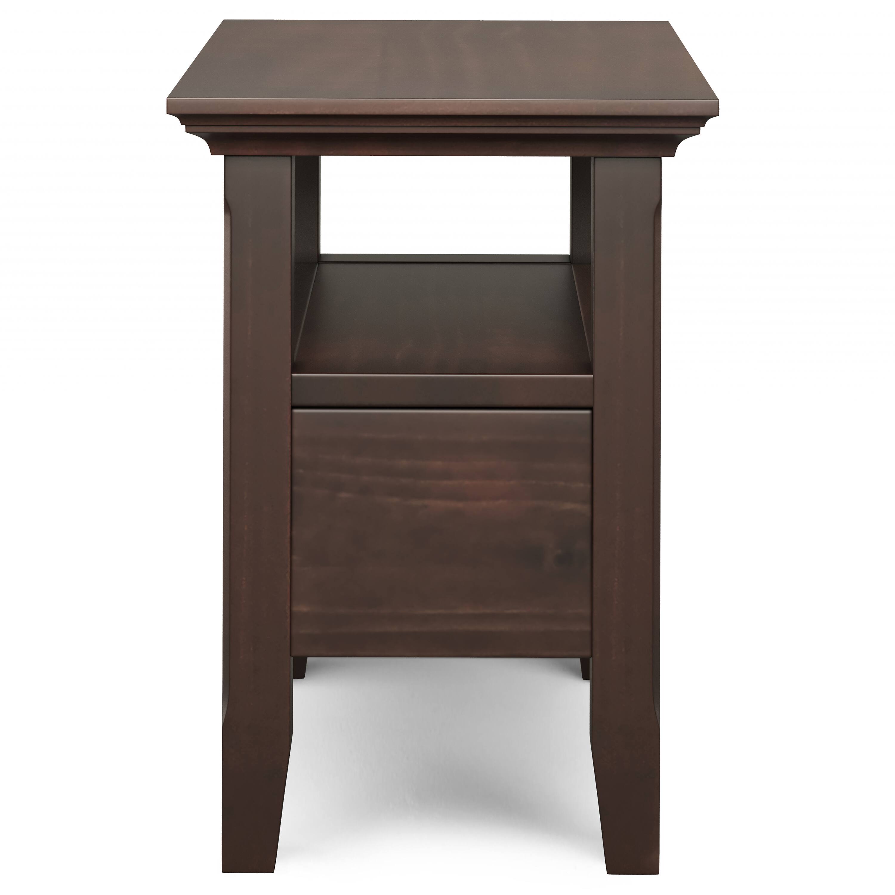 Alt View 2. Simpli Home - Acadian 14 inch Wide Solid Wood Transitional Narrow Side Table with Drawer in Brunette Brown - Brunette Brown.