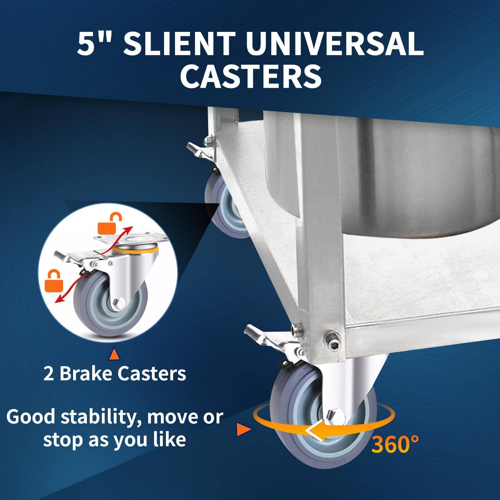 5" Silent Universal Casters

2 Brake Casters

Good stability, move or stop as you like

360°