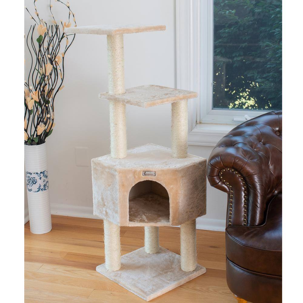 Alt View 5. Armarkat - 48Inch Real Wood Cat Tree In Beige With Perch And Playhouse - Beige.