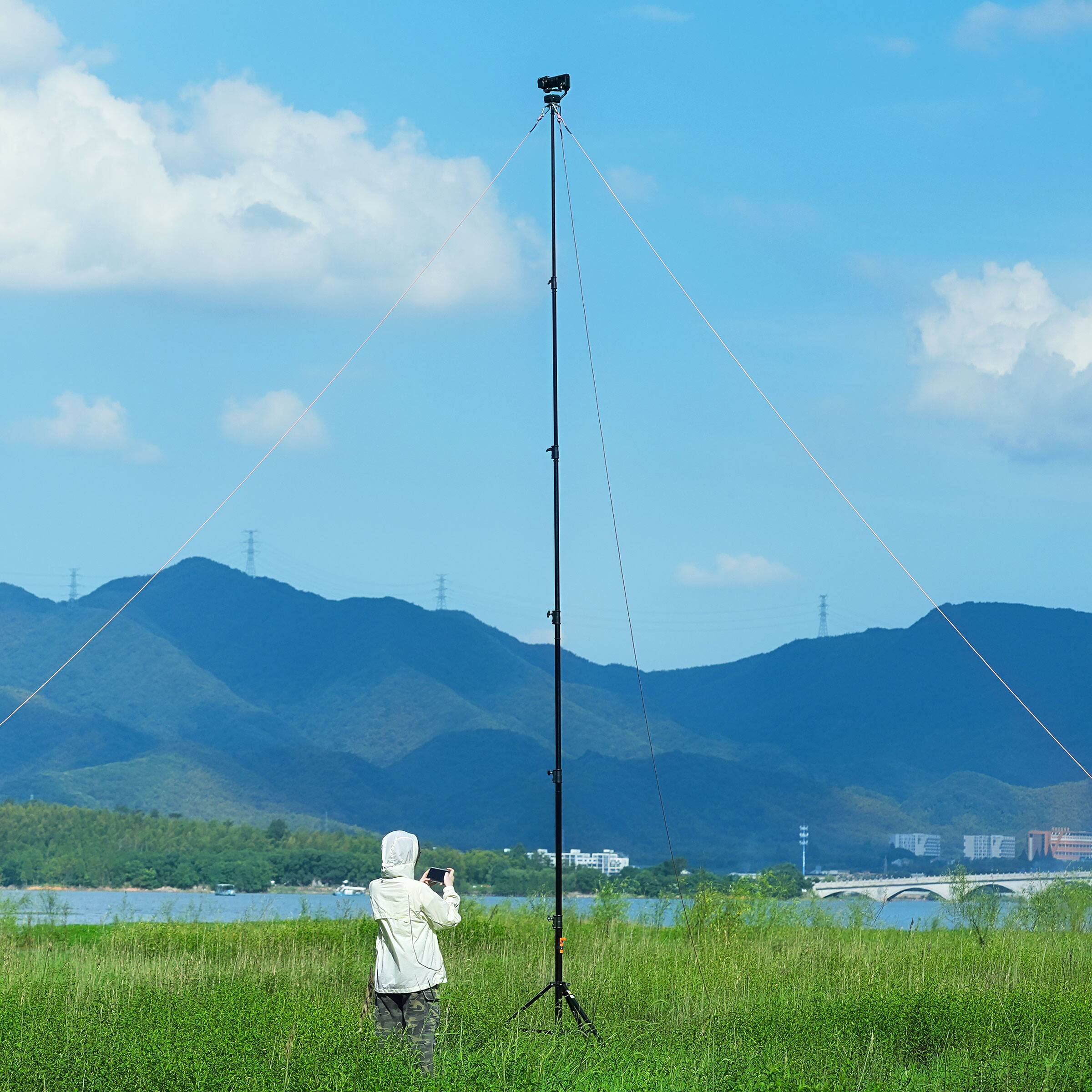 Alt View 4. RAUBAY - 24′ Tall Tripod Light Stand TT730 Pro Sky High Heavy Duty Sports Camera Video Tripod for Outdoor and Overhead Shots - Black.