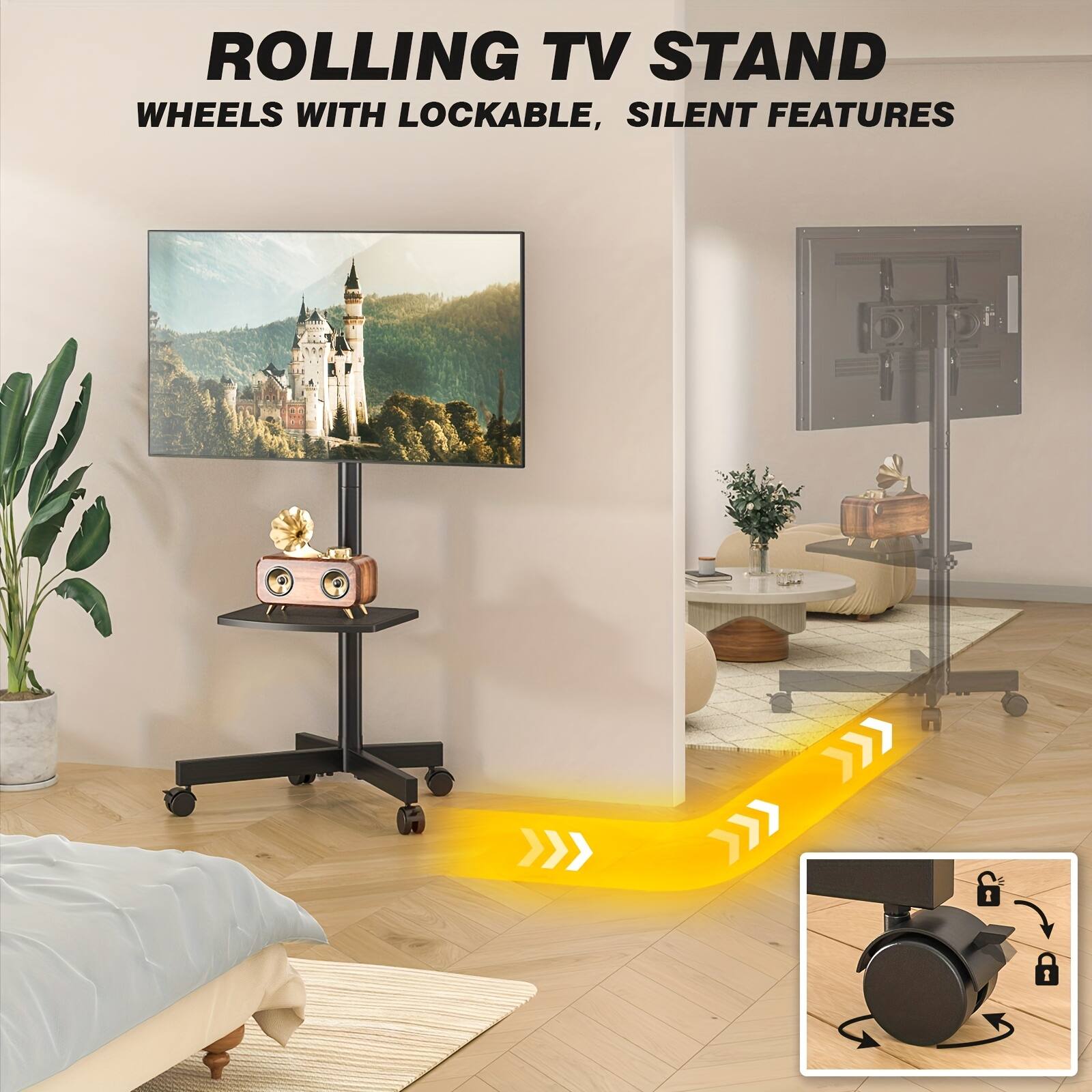 ROLLING TV STAND  
WHEELS WITH LOCKABLE, SILENT FEATURES