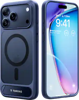 TORRAS - Ostand L1 - Professional Multi-Angle Magnetic Stand Case with Military-Grade Protection for Apple iPhone 17 Pro - Blue