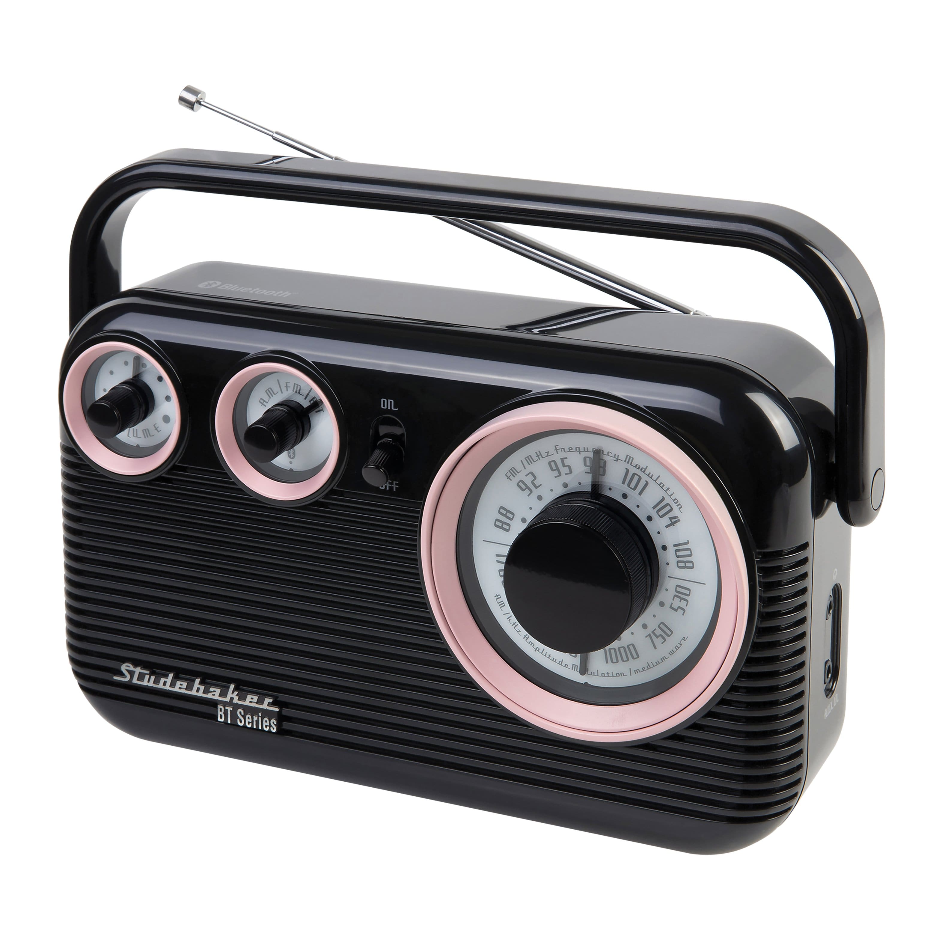 Studebaker - SB2003 Portable AM/FM Radio with Bluetooth - Pink/Black - Front_Zoom