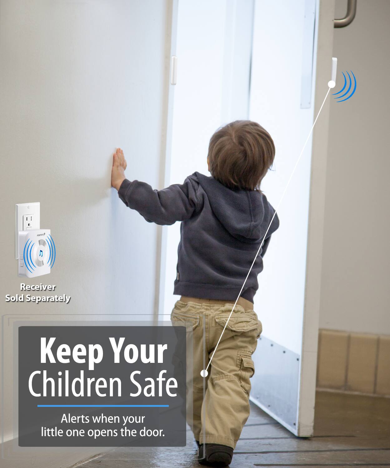 Keep Your Children Safe
Alerts when your little one opens the door.
Receiver Sold Separately