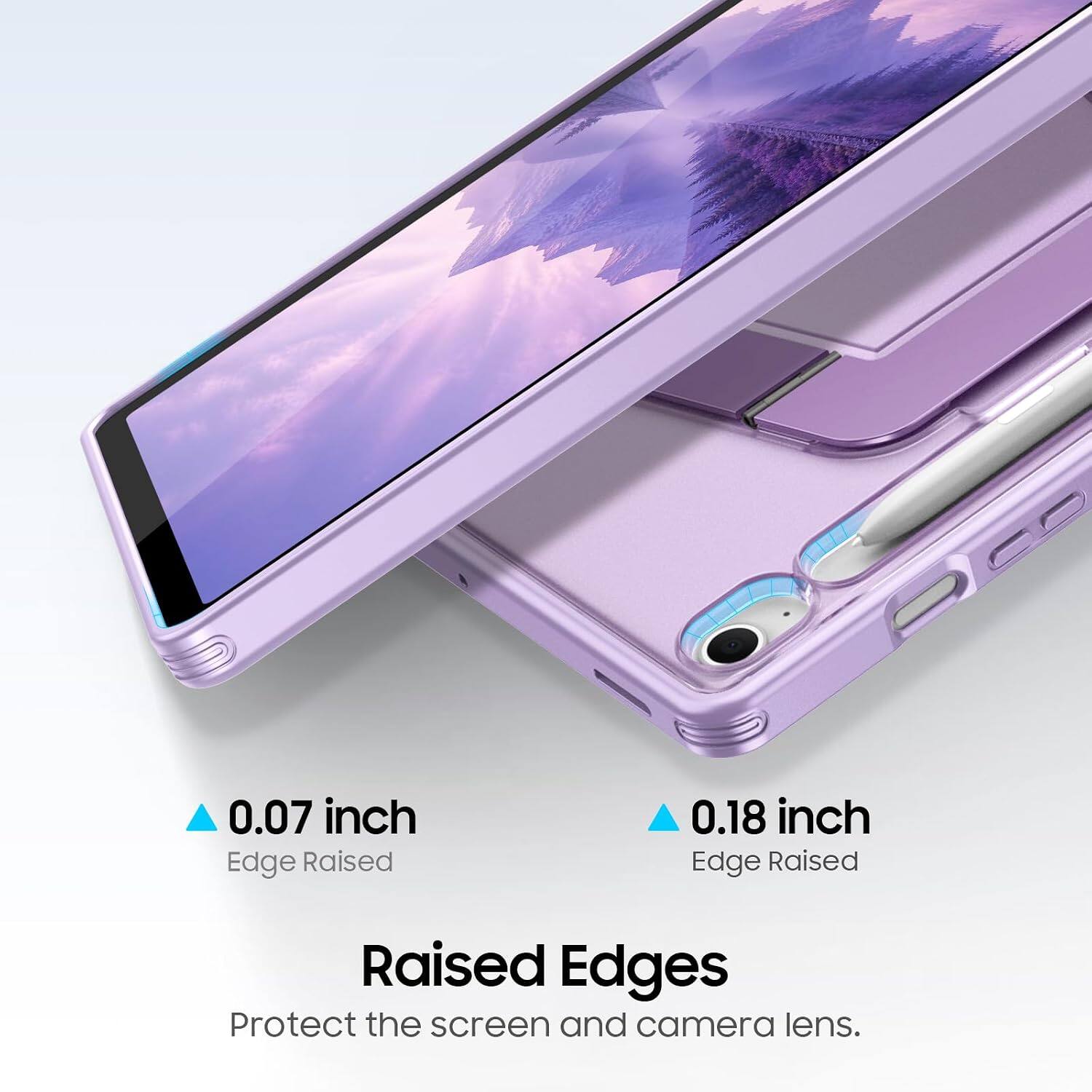 0.07 inch Edge Raised  
0.18 inch Edge Raised  
Raised Edges Protect the screen and camera lens.