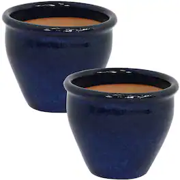 Sunnydaze - 9 in Chalet Glazed Ceramic Planter - Set of 2 - Imperial Blue