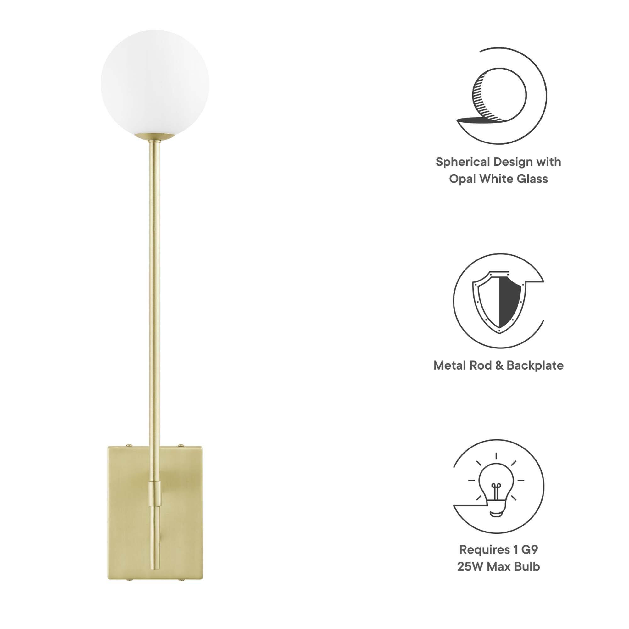 Spherical Design with Opal White Glass  
Metal Rod & Backplate  
Requires 1 G9 25W Max Bulb