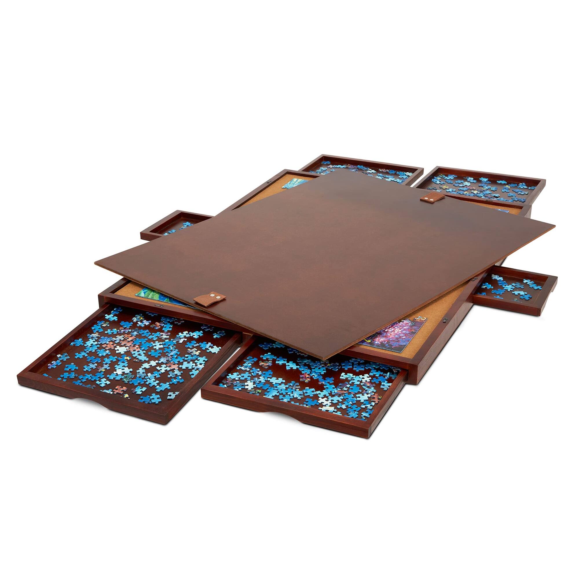 Front. Jumbl - 1500-Piece Puzzle Board - 27 x 35" Wooden Puzzle Board with Felt Surface & 6 Drawers - Brown.