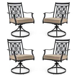 Costway - Patio Swivel Chair 4 PCS Outdoor Bistro Dining Chair Blossom Pattern Backrest - Black,khaki
