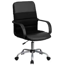 Emma + Oliver - Mid-Back Leather and Mesh Swivel Task Office Chair with Arms - Black