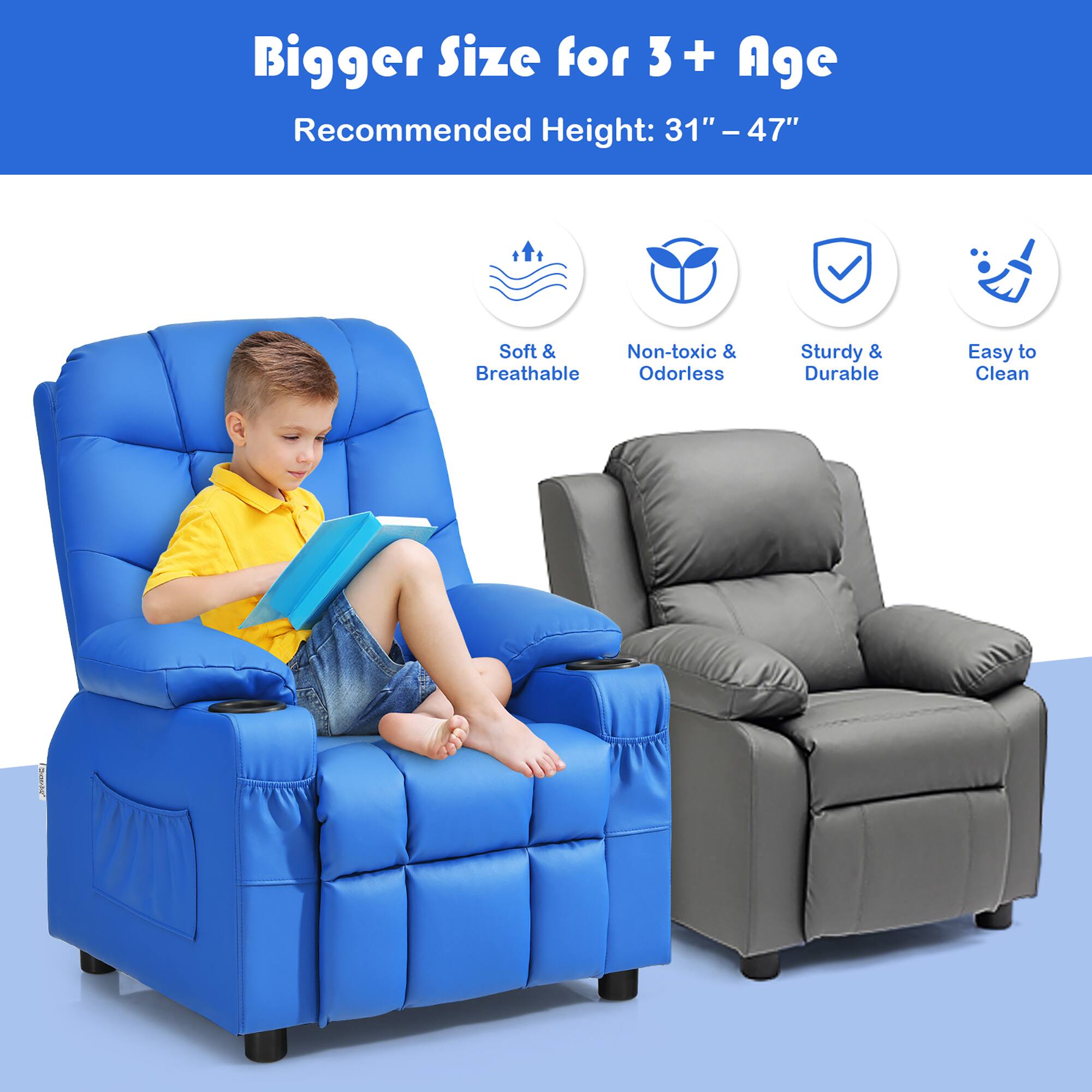 Bigger Size for 3+ Age  
Recommended Height: 31" – 47"  
- Soft & Breathable  
- Non-toxic & Odorless  
- Sturdy & Durable  
- Easy to Clean