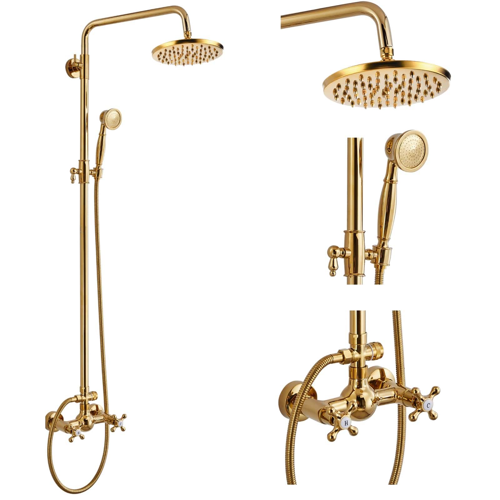 Dazzed Corner - Shower Faucet Set,Shower Fixture 8 Inch Rainfall Shower Head - Gold