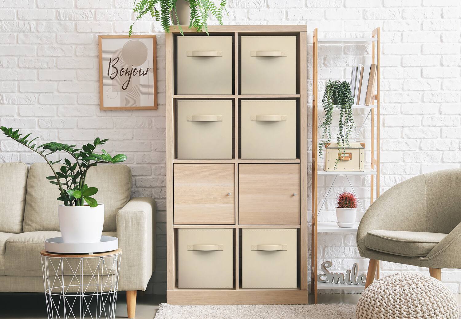 Alt View 2. Sorbus - Sorbus Fabric Storage Cubes, 6 Foldable Storage Bins for Organizing Pantry, Cubbies, Toy Box, Clothes Storage - Beige.