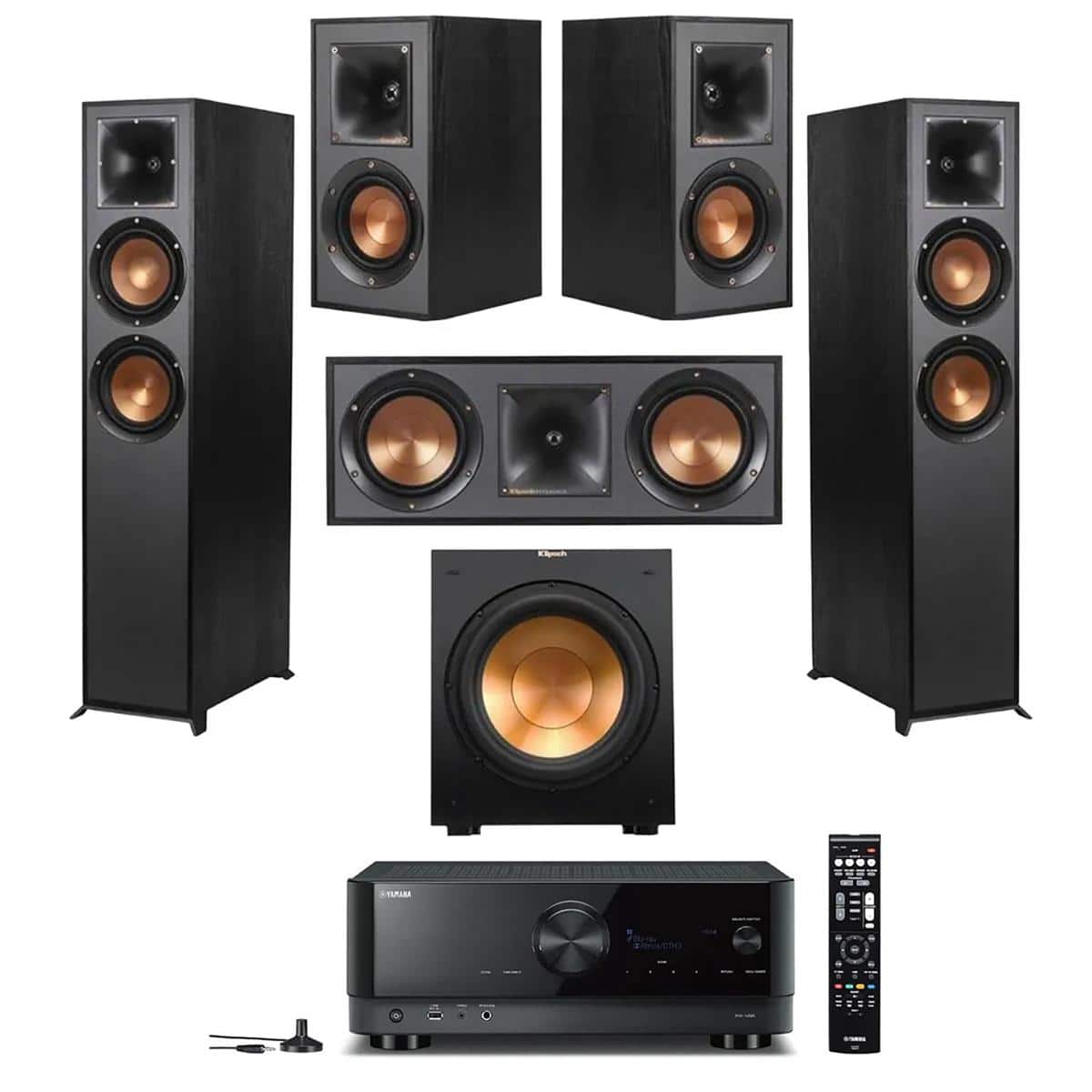 Klipsch - Reference 5.1 Home Theater System Bundle 2X R-26FA Floorstanding Speaker, 2X R-41M Bookshelf Speaker, R-25C