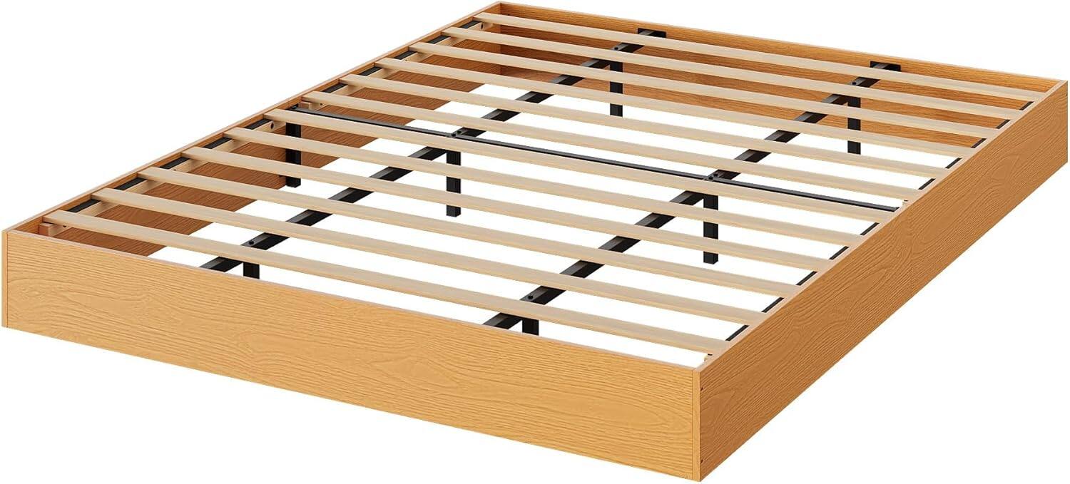 Alt View 2. Homhougo - Full Solid Wood Platform Bed, Floor-Standing, Sturdy Slats, Minimalist, No Box Spring, Pine, Easy Assembly - Pine Wood.