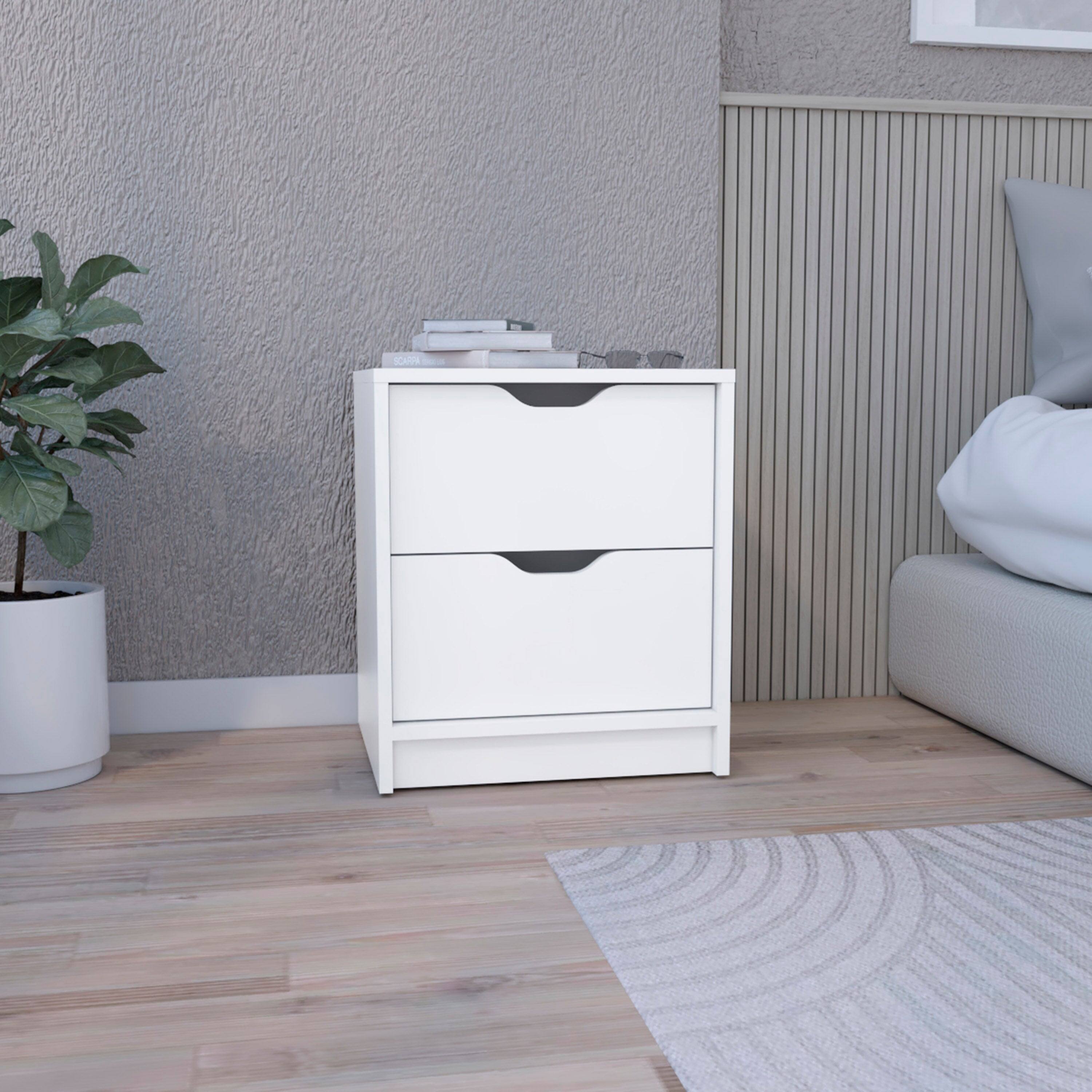Front. Tiramisubest - Double Drawer Nightstand with Large Top Surface, White - White.