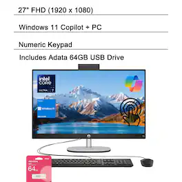 HP - 27" Touchscreen All-in-One - Wired KB & M - Intel Core Ultra 7 255U - 64GB RAM, 1TB SSD - For Business & Power Home Use - Black