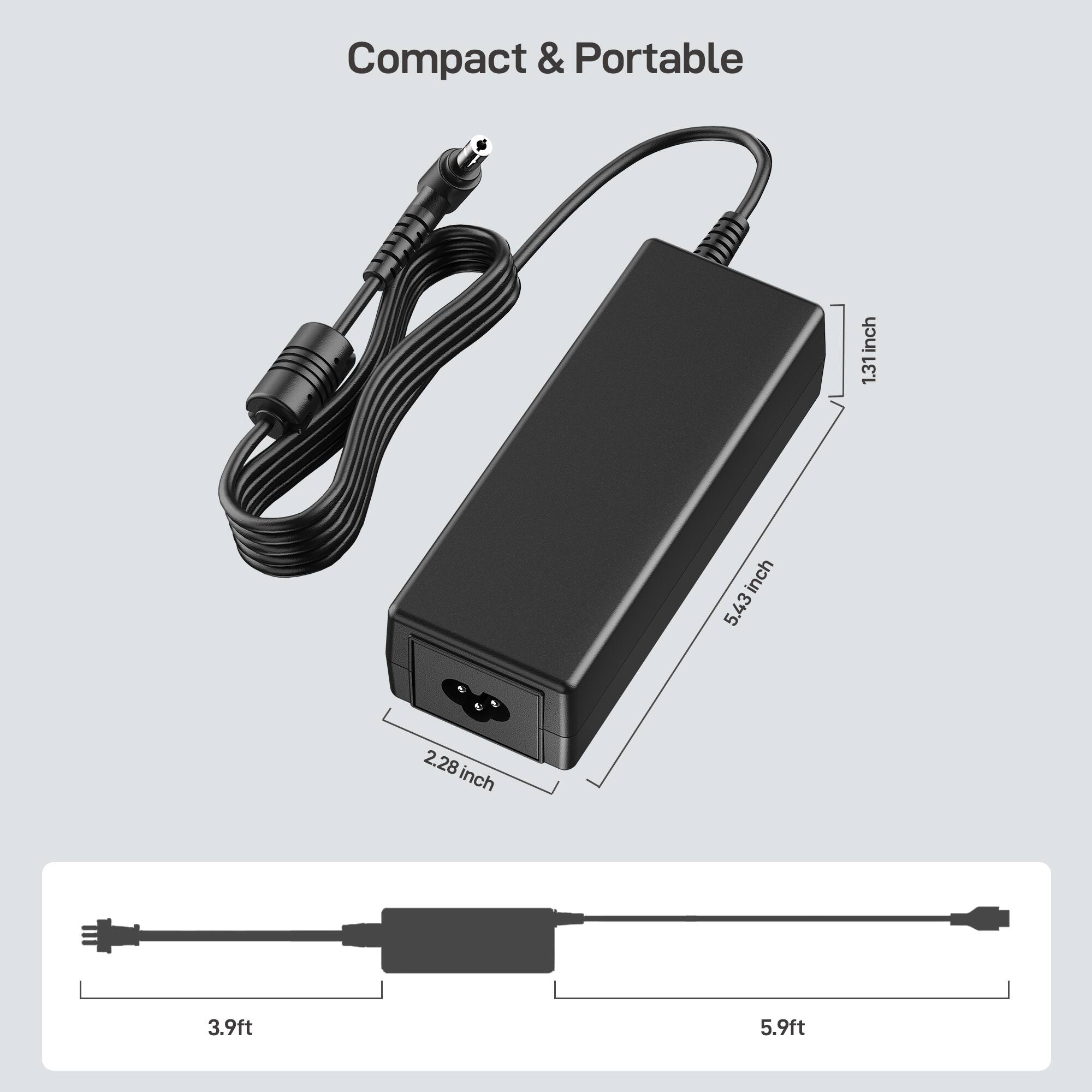 Compact & Portable

1.31 inch  
5.43 inch  
2.28 inch  

3.9ft  
5.9ft