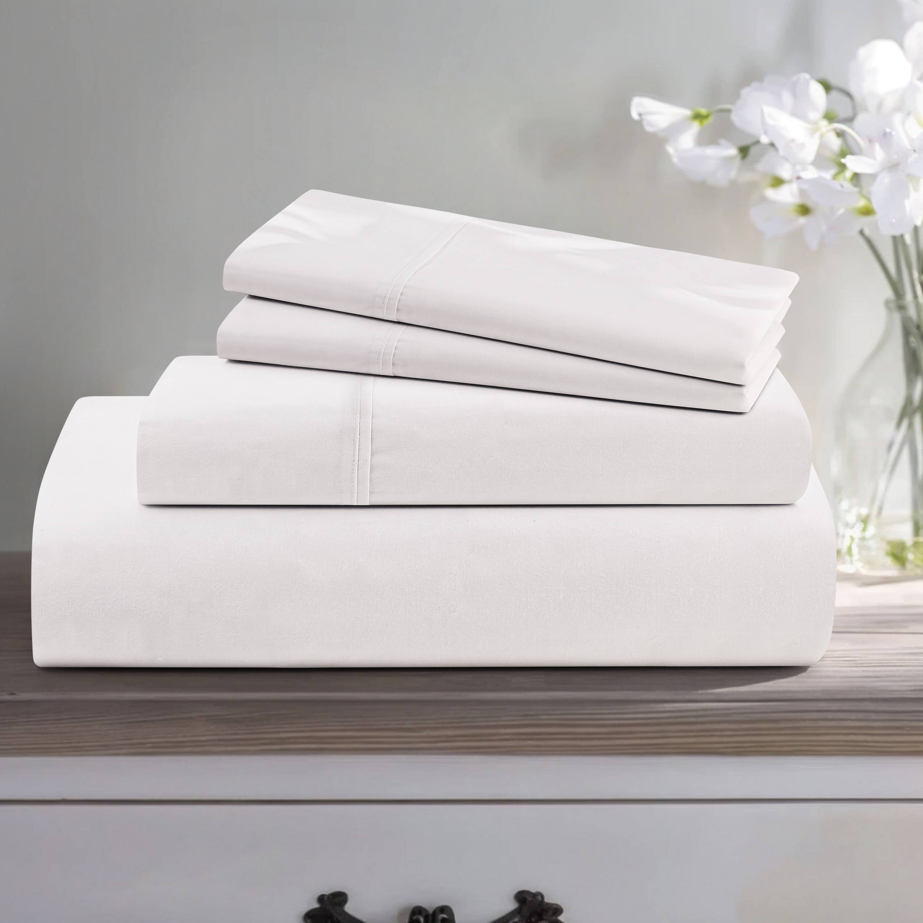 Kathy Ireland - 4 Piece True Percale Cotton Sheet Set - White