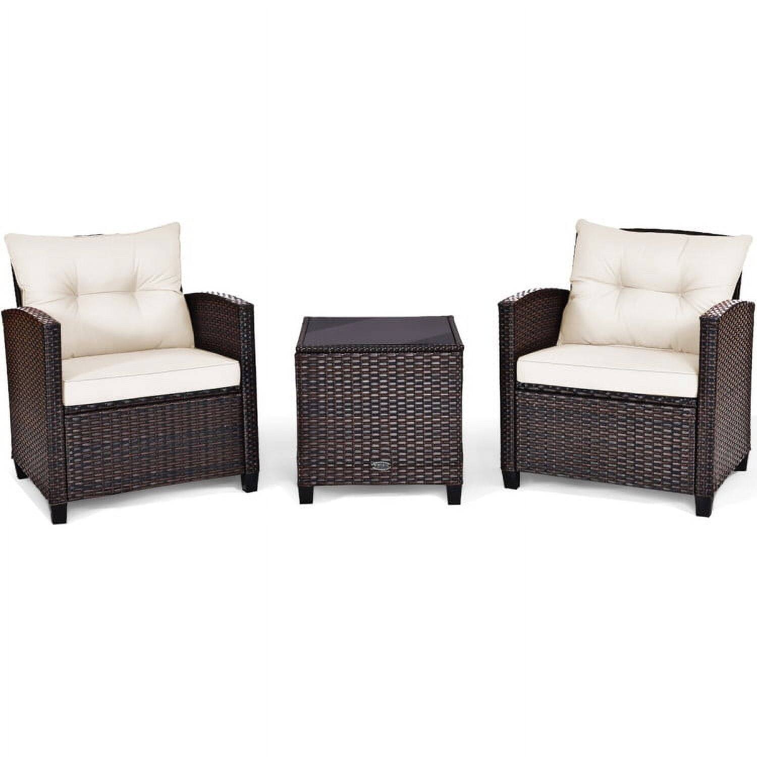 Alt View 1. Kadyn - 3 Pcs Patio Rattan Furniture Set , Wicker Furniture Sets, Patio Conversation Sets, Cushioned Conversation Set - White.