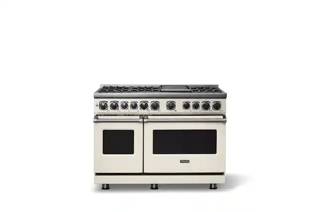Front. Viking - 48 in. Wide 6 Burner Dual Fuel Sealed Burner Range with Griddle - Pure White.