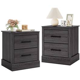 Gymax - Set of 2 Drawer Nightstand Bedside Table Compact Sofa End Table Oak Dark Grey - Dark Grey Oak