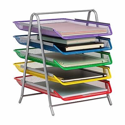 Front. Mind Reader - 5-Tier Paper Tray Organizer with Multicolor Trays, Classroom File Organizer for Teachers, Assorted Colors - Multi.