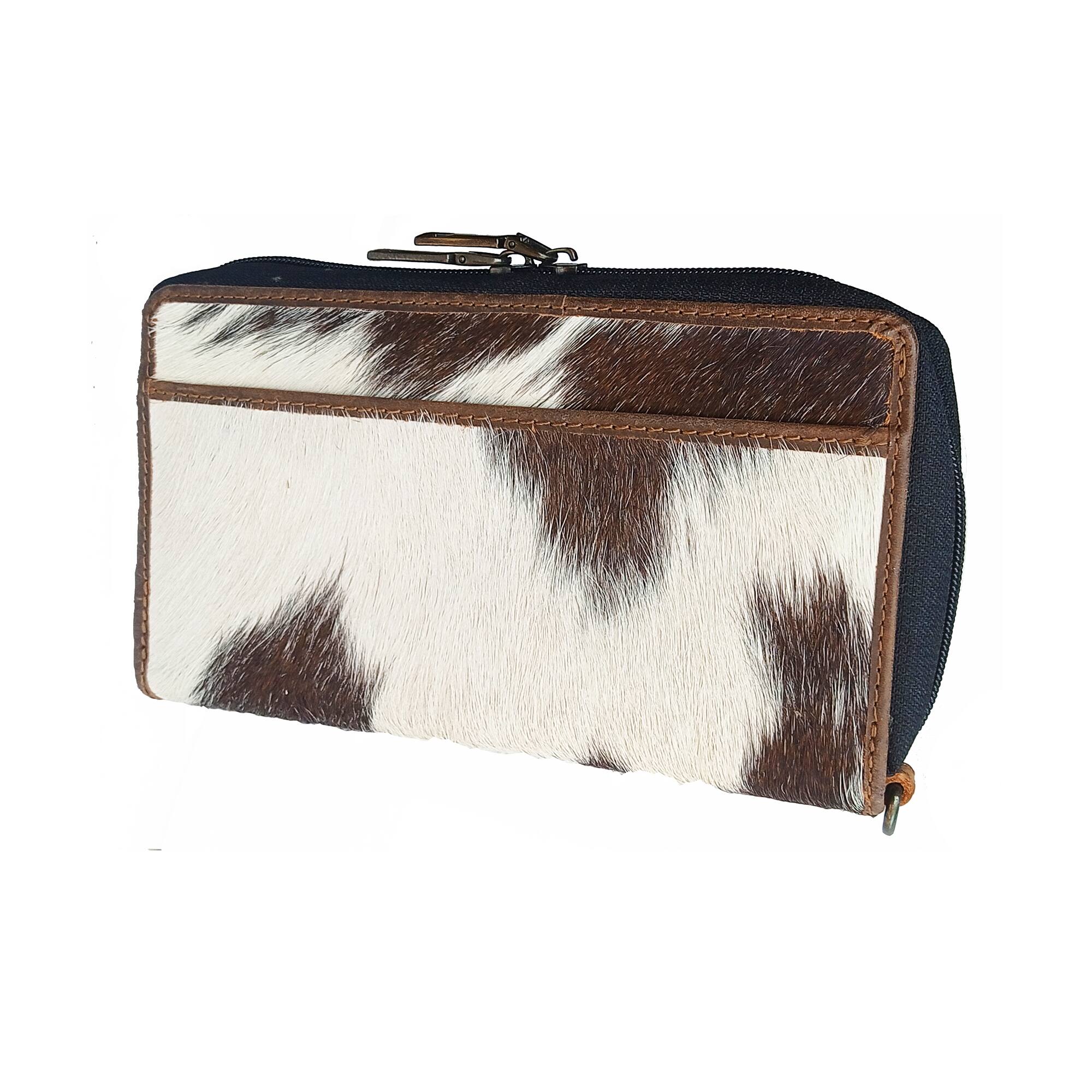 Back. ESS - Cowhide  Western purses for Women -Zip around Wallet with Wristlet - Black/White Combinationn.