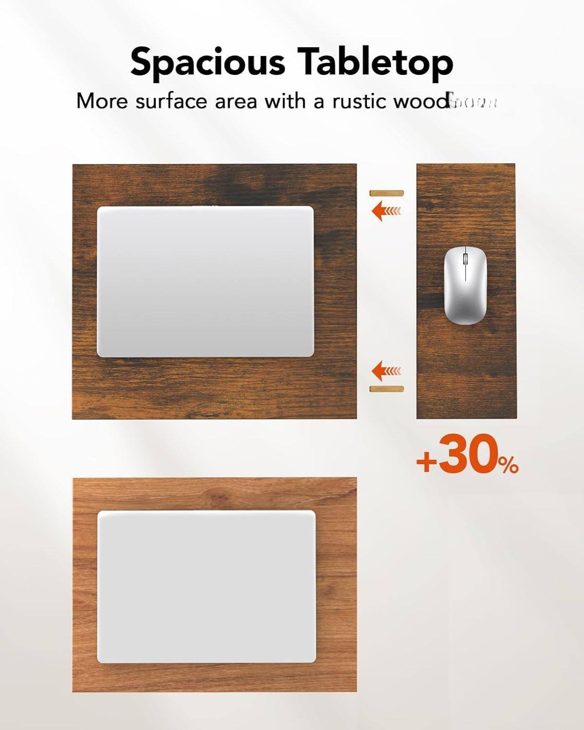 Spacious Tabletop  
More surface area with a rustic wood finish  
+30%