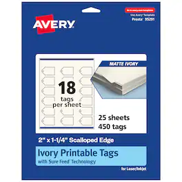 Avery - 2" x 1-1/4" Rectangle Scalloped Tags, Matte Ivory, 450ct - White