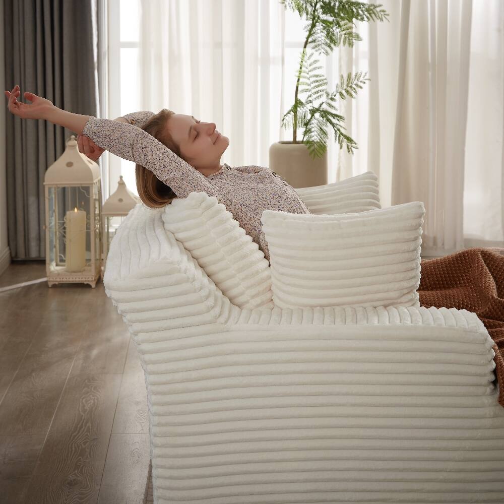 Back. Loheer - Loheer Oversized Chaise Lounge Chair Indoor Corduroy Modern Sofa - Beige.