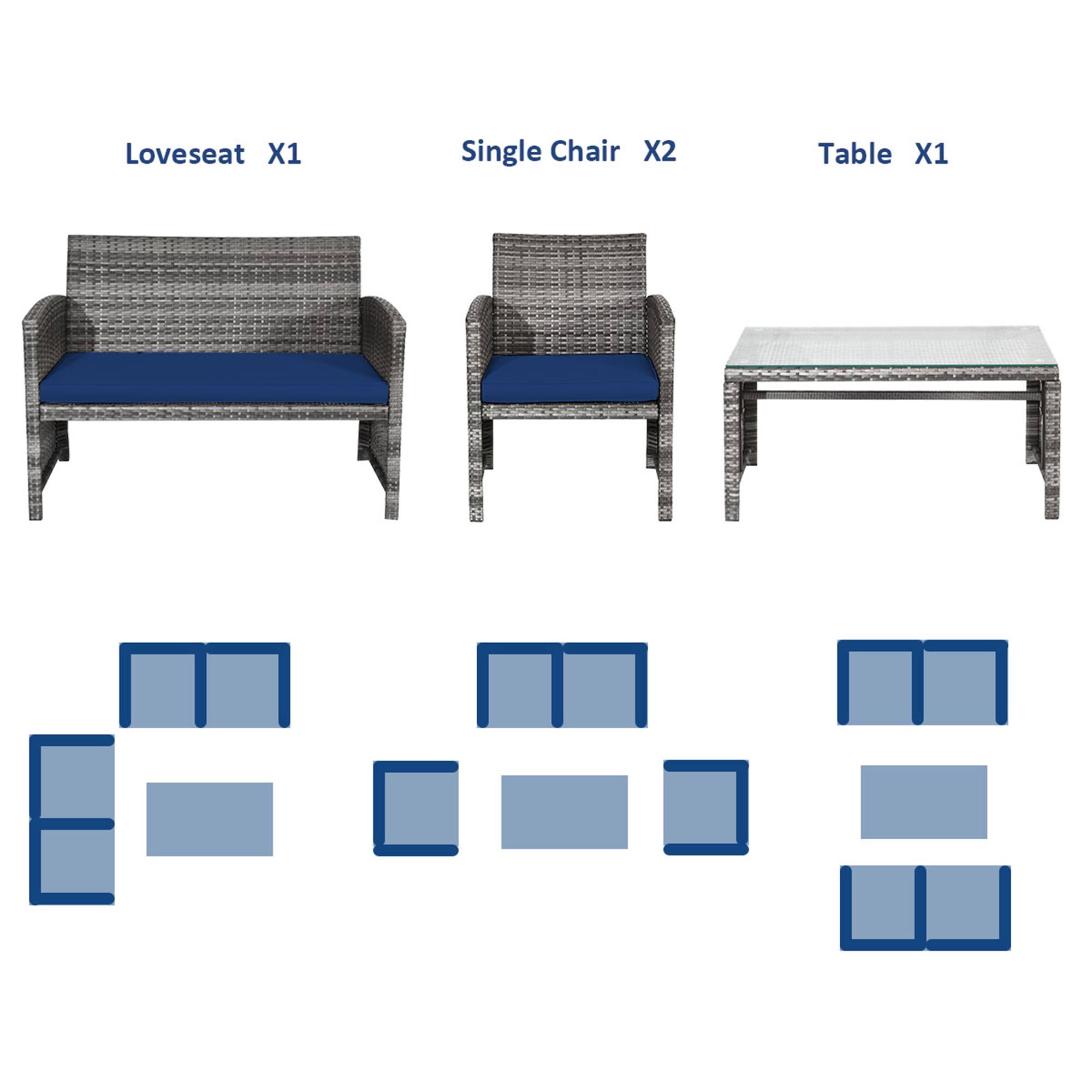 Gymax 4PCS Patio Outdoor Rattan Conversation Furniture Set w