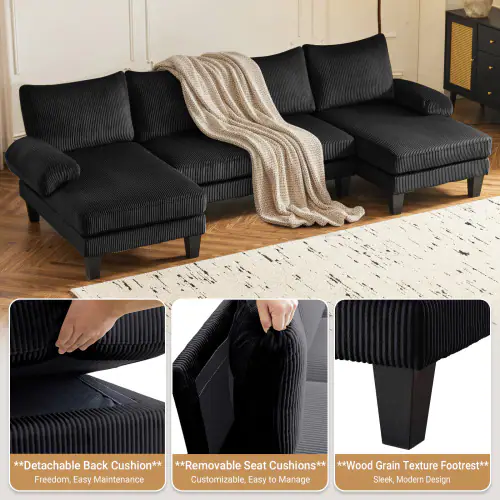 **Detachable Back Cushion**  
*Freedom, Easy Maintenance*

**Removable Seat Cushions**  
*Customizable, Easy to Manage*

**Wood Grain Texture Footrest**  
*Sleek, Modern Design*