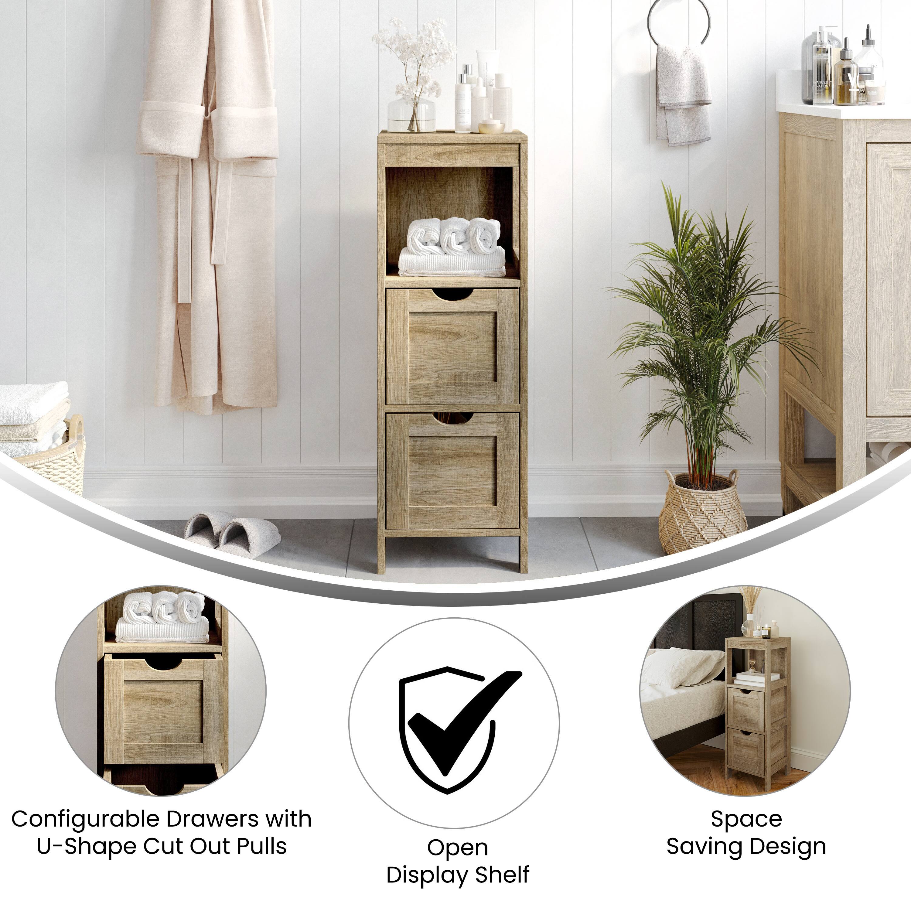 Configurable Drawers with U-Shape Cut Out Pulls  
Open Display Shelf  
Space Saving Design