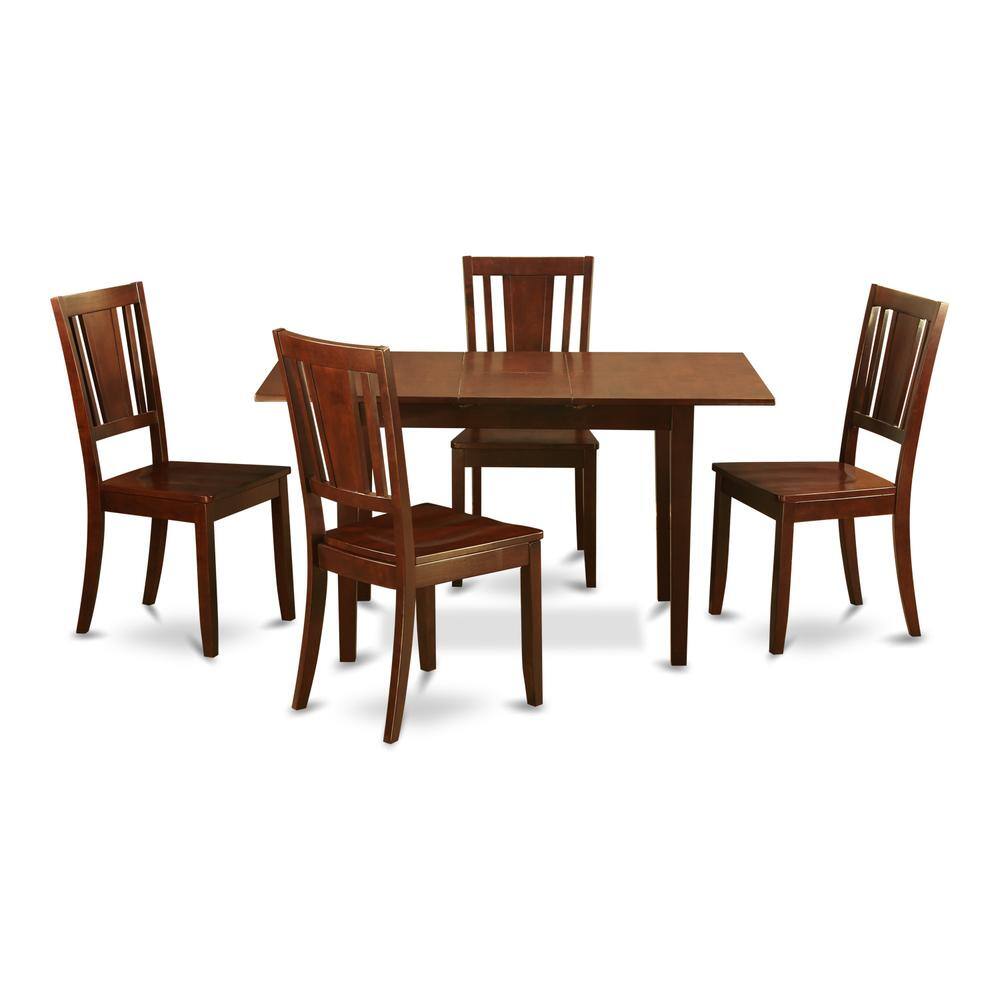 Angle. East West Furniture - 5 Pc Small Kitchen dinette set - Table with a 12in Leaf and 4 Dining Table Chairs - Mahogany.