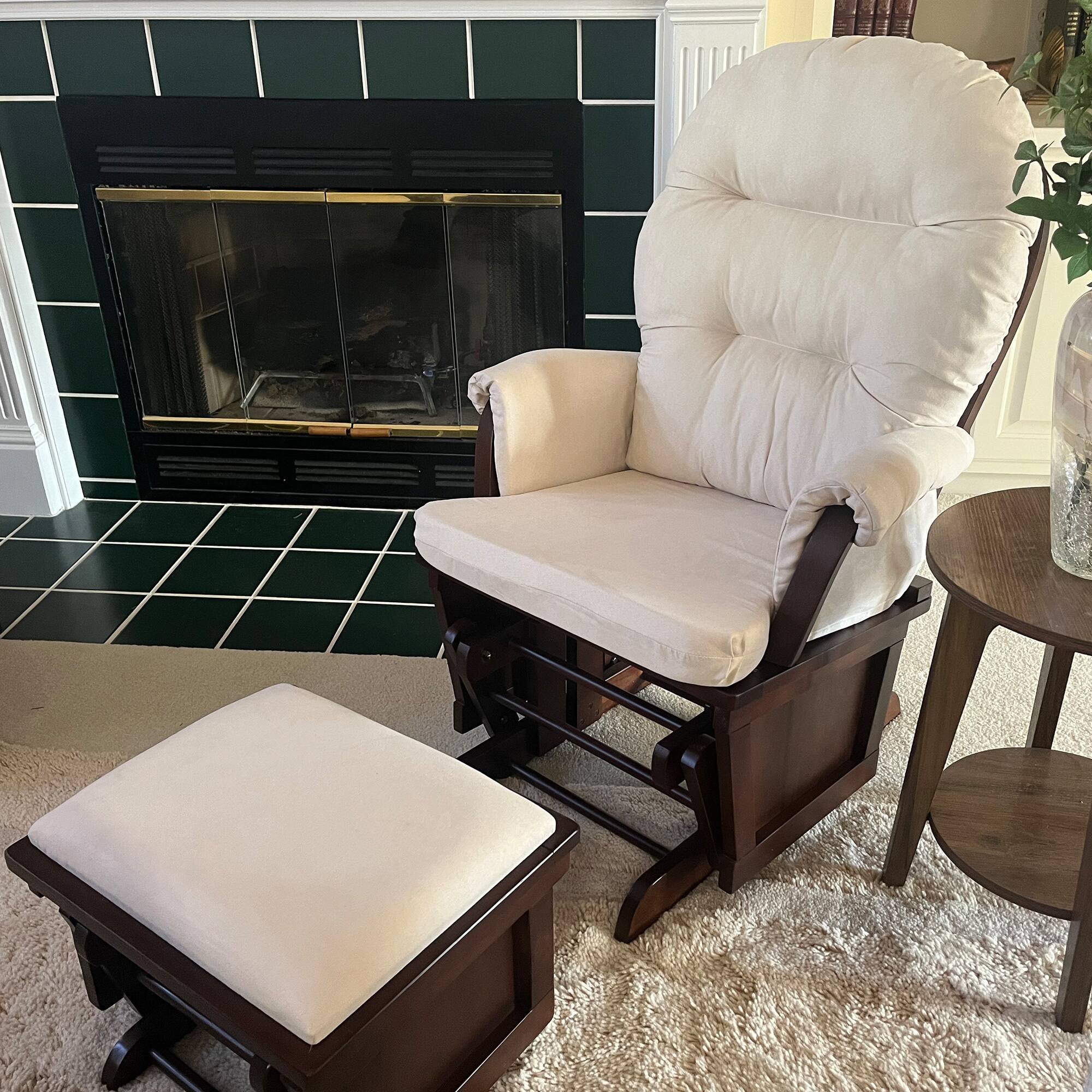 Alt View 7. Homcom - Nursery Glider Rocking Chair with Ottoman, Thick Padded Cushion Seating and Wood Base, Cream White - Cream White.