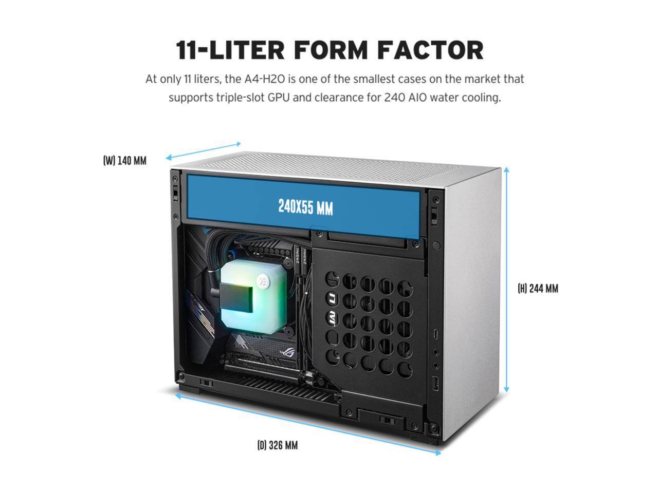 Lian Li A4 H2OA5 Mini ITX PC Case, Triple Slot Mount GPU, Aluminum
